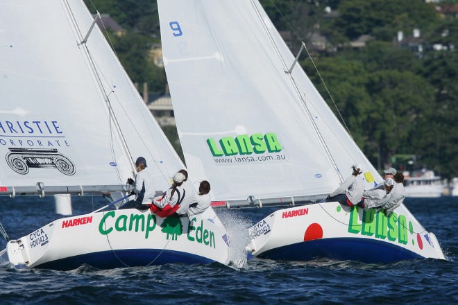 CYCA’s Alex Ward on the stern of the RNZYS’s Sam Osborne © Luca Villata